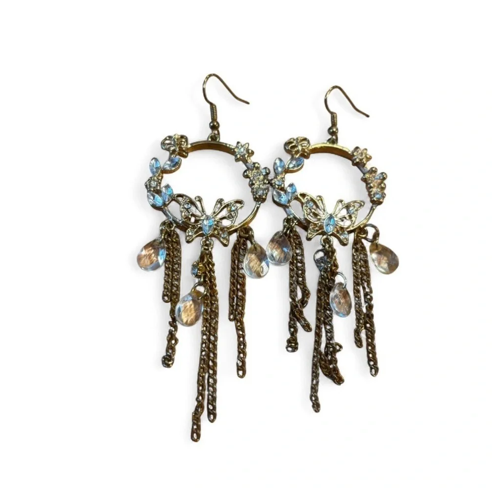 Vintage y2k Butterfly Jewelry Lot Tassel Earrings Rhinestone Brooch Hair‎ Clips